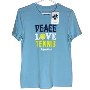 Life is Good T-Shirt Womens XS Peace Love Tennis Crew Neck Tee S/S Preppy NWT